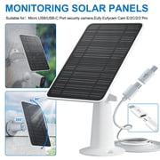 5V 4W Solar Panel, 360  Rotation Adjustable Solar Power Panel for Outdoor Camera Security Cam Compatible with Micro USB & USB-C Port, White