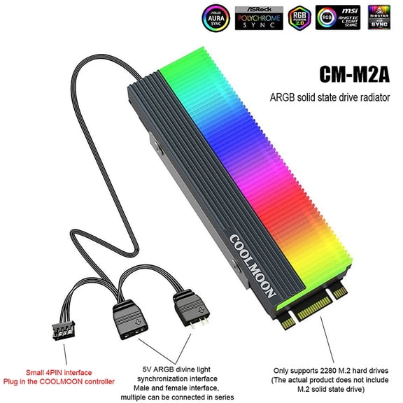 5V ARGB Sync Computer 2280 SSD M2 Radiator PC RGB M.2 Nvme Cooler Heatsink Effect