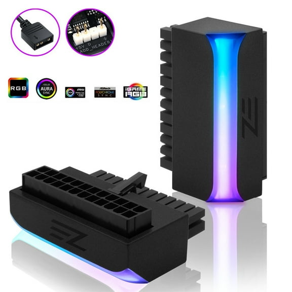 5V ARGB Synchronous Computer Motherboard ATX Power Supply 24Pin Turn 90 Degree Connector Turn Steering Head