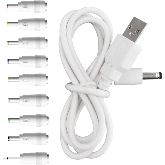 5V DC Power Cord Replacement Charger, USB to DC Plug Charging Cord with 9 Connectors Adapters for Moon Lamp, Massage Wand, Router, LED Light,Speaker and More Devices (White)