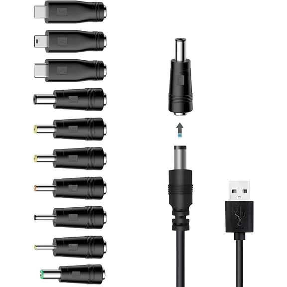 5V DC Power Cord, USB to DC Plug Charging Cord with 10 Adapter Plugs to Charge Moon Lamp,Mini Fan, Camera, Cartoon Watch, Mobile Phone, USB Power Bank,etc