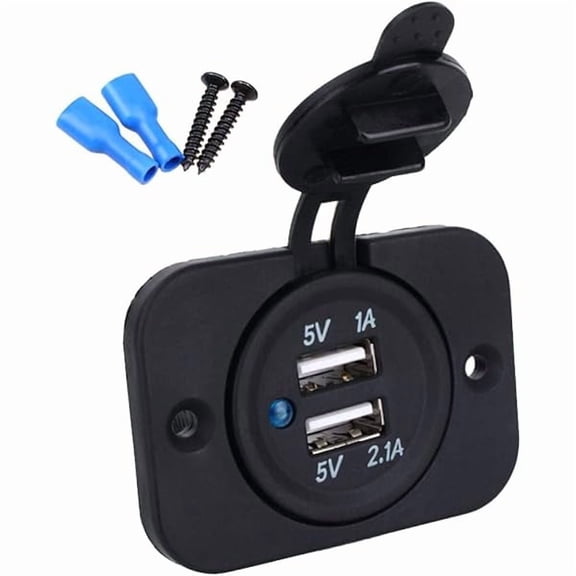 5V Dual USB Car Charger Socket, Waterproof DC Power Outlet for Car Motorcycle Marine Boat Golf Cart