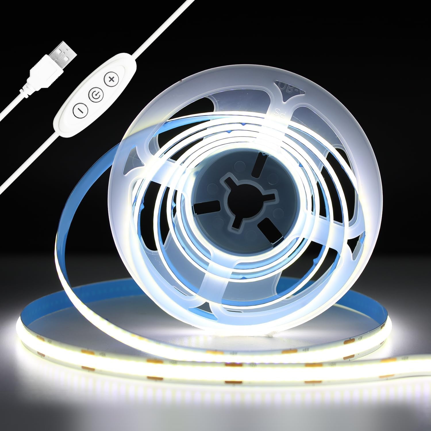 5V USB COB LED Strip Light Cold White 6000K, 6.6ft/2M 640LEDs LED