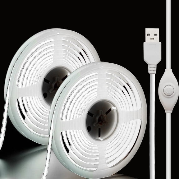 5V USB LED Strip Lights, 2Pack COB Light Strip White, TV Lights 3.28FT Short LED Strip Light, Flexible Bright 5V Led Strip for Under Cabinet, Kitchen, TV Backlight, Shelves, Displays