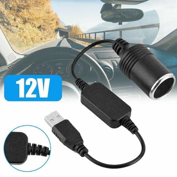 5V USB Male To Female 12V Socket Car Cigarette Lighter Converter Adapter Black