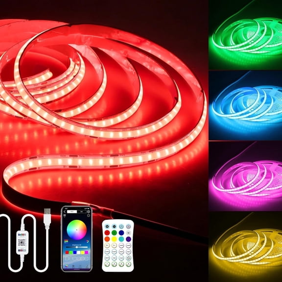 5V USB RGB COB LED Strip Light 10FT with Remote for TV Backlight | Fleixble and Cuttable with 4.6FT USB and Self-Adhesive, RGB LED Strip Color Changing for Under Cabinet Gaming Setup