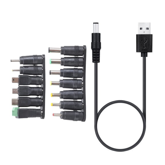 5V USB to DC5521 Charging Cable with 13 Interchangeable Tips for Easy Device Connection and Reliabled Power Supply