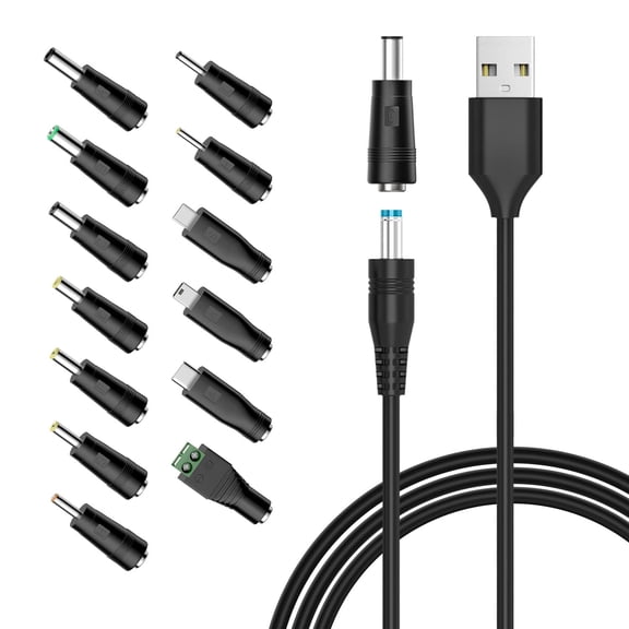 5V Universal DC Power Cable, USB to DC Charging Cord with 13pcs Adapter Plugs for Webcam Router, Recorder, Bluetooth Speaker, Scanner, DVR, Hard Disk Box, USB-HUB etc.