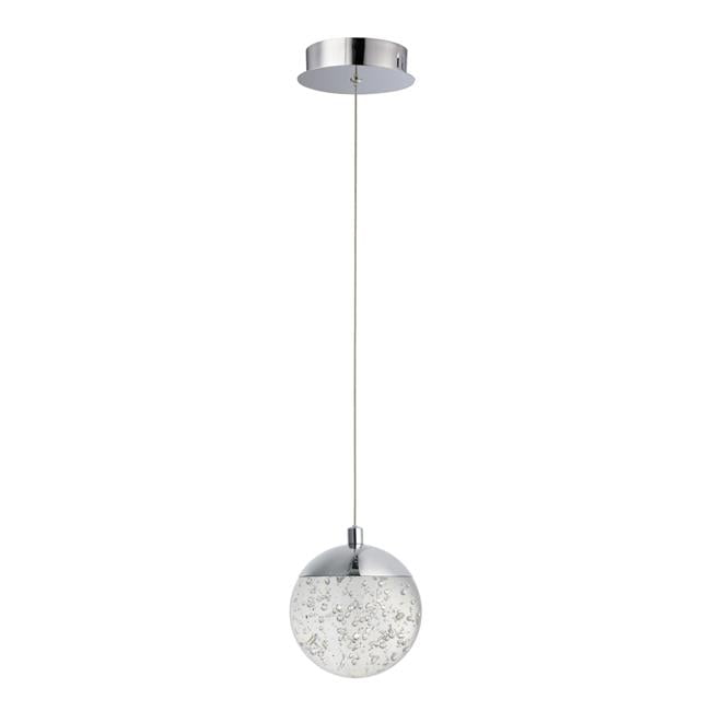 Polished Chrome LED Globe Pendant with Crystal Bubble Shade