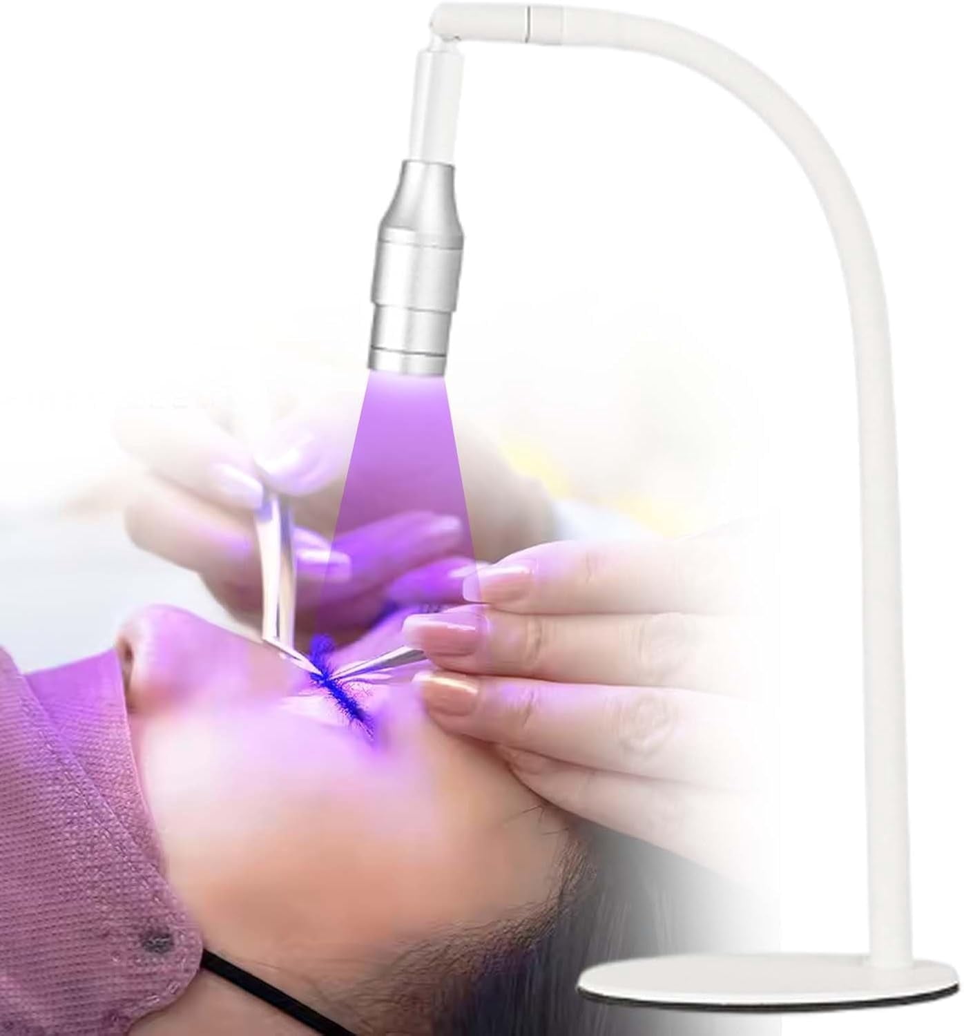 5W 395-400nm UV Cure lamp for Eyelash Extension, Lash Lamp with Foot Switch, 360° Adjustable Metal Bracket, 1-2sfast Curing, Gel Polish Curing Light for Home and Nail Salon