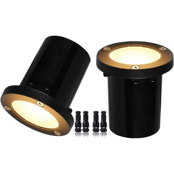 5W Landscape Well Light,12-24V In-Ground Low age Landscape Lights with Connectors, IP67 Waterproof Landscape Lighting,3000K Paver Lights for Yard, Garden, Patio (2 Pack)