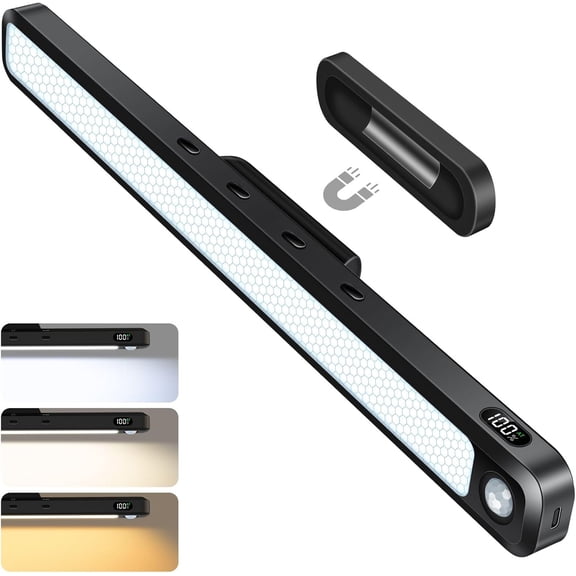 5W Motion Sensor Magnetic Light Bar, 2500mAh Recharable Under Cabinet Lighting with Battery Display, Eye-Friendly Mirror Lights, LED Bar for Cabinet, Closet, Bathroom and Desk