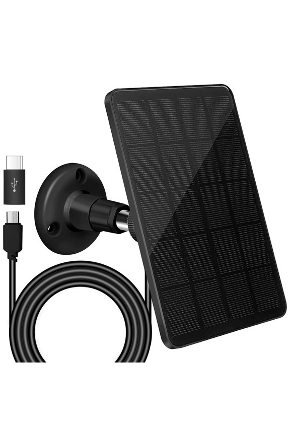 5W Solar Panel for Security Camera Outdoor, Solar Panel with Micro USB & USB C Port for DC 5V Outdoor Rechargeable Battery Camera, IP65 Waterproof, 360 Adjustable Mounting, 9.8ft Cable