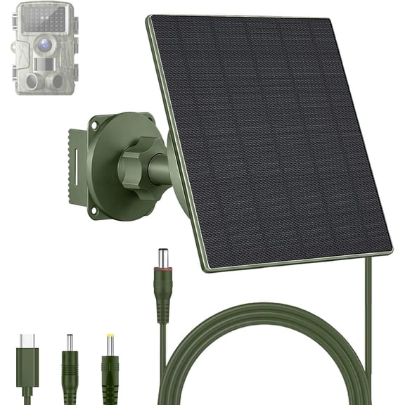 5W Solar Panel for Trail Cameras, DC & USB-C Solar Charger with 5200mAh , 6V/12V Adjustable Output, IP66 , 9.8ft