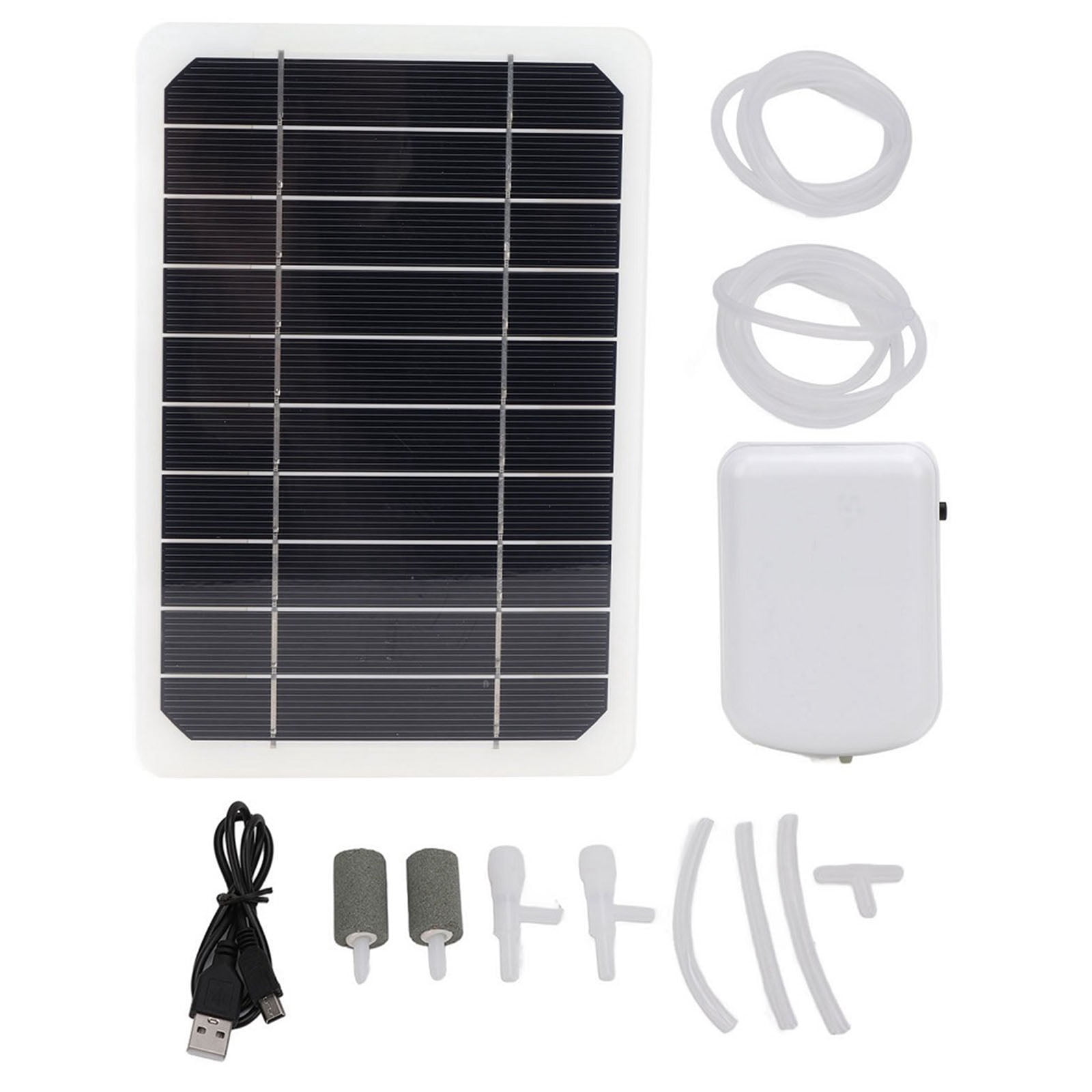 5W Solar Powered Air Pump Oxygen Aerator with Bubble Stones, 2000mAh Battery Aquarium Air Pump for Fish Tank Pond Pool Garden Water Circulation