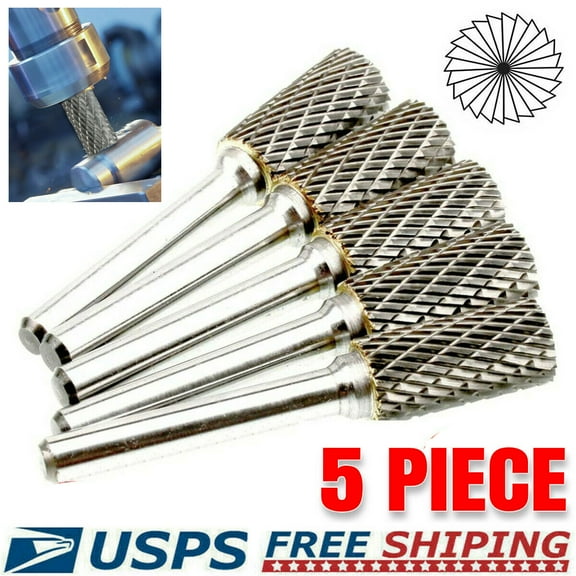 5X 1/4'' Double Cut Tungsten Steel Carbide Rotary Burr Die Grinder Shank Bit Set
