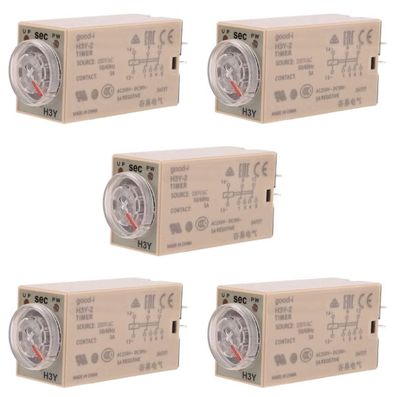5X 10S Delay Timer Time Relay H3Y2 AC 220V 8 PIN Adjusting Knob Control Timing Relay for Household Electrical Systems