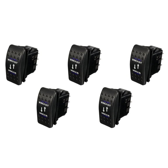 5X 12V 20A Winch in Winch Out ON-OFF-ON Rocker Switch 7 Pin LED Blue