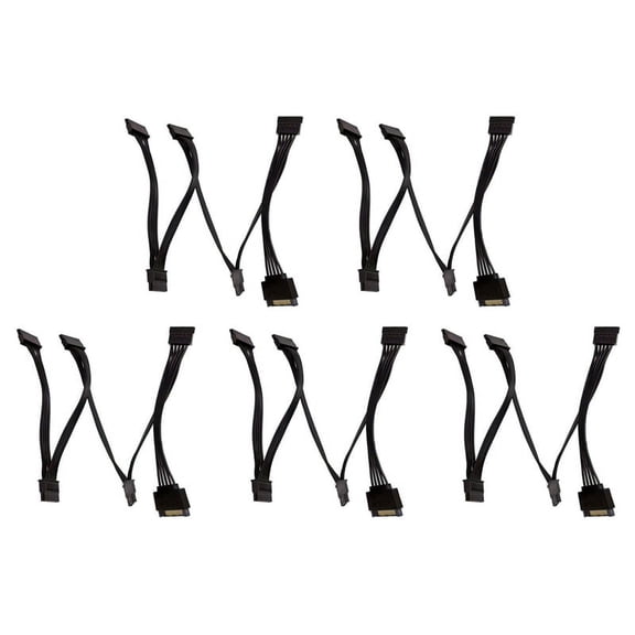 5X 15 Pin Power Extension Hard Drive Cable 1 Male to 5 Female Power Supply Splitter Adapter Cable for DIY PC Sever,5 x 15Pin power extension cable,black