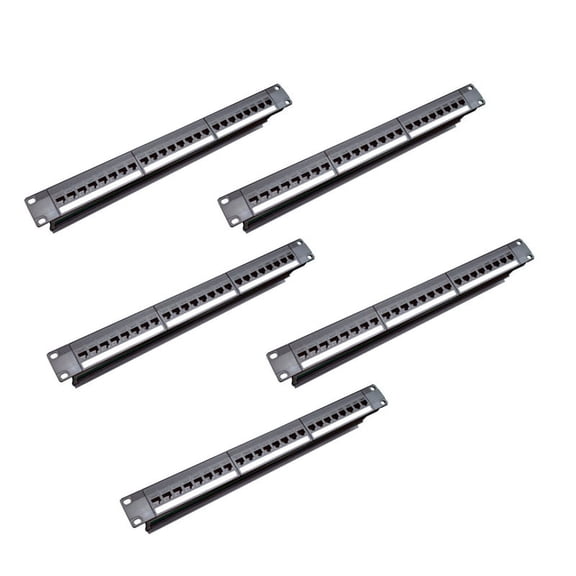 5X 19Inch 1U Cabinet Rack Pass-Through 24 Port CAT6 Patch Panel RJ45 Contact Port (RJ45 Contact Port) Modular Frame,5*24 Port CAT6 Patch Panel,black