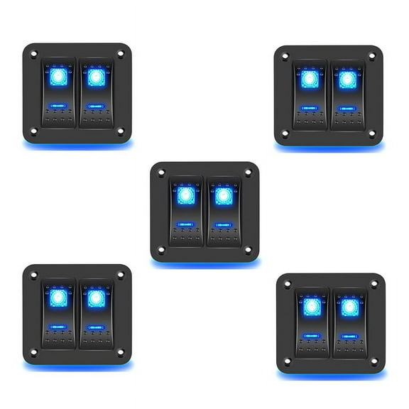 5X 2 Gang Rocker Switch Panel 5Pin On Off Pre-Wired Rocker Switch Waterproof Switche Panel for Car Marine Trailer Blue,5x 2 Gang Rocker Switch Panel,Black