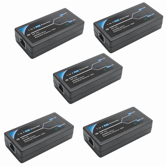 5X 2 Port POE Extender 10/100Mbps with IEEE 802.3Af Standard Input / Output for IP Camera Extend 100 Meters,5 x 2 Port POE Extender,Black