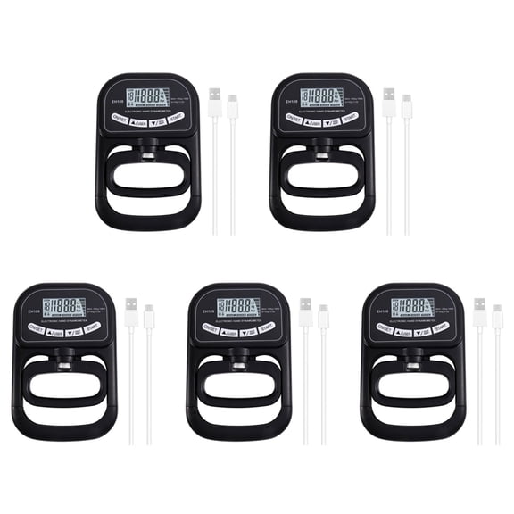 5X 265 Lbs / 120Kgs Hand Dynamometer Grip Strength Trainer-Electronic Hand Grip Strength Tester Grip Strengthener,5 x grip test instrument 5 x USB line,Black