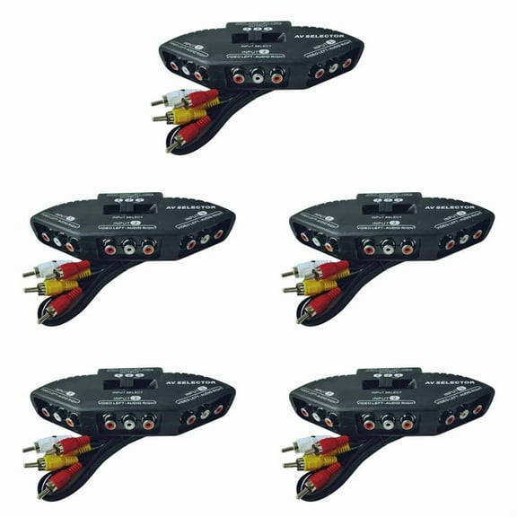 5X 3-Way Audio Video AV Switch Selector Box Splitter Switch W/ Cable for TV X-Box DVD Player Devices Switch