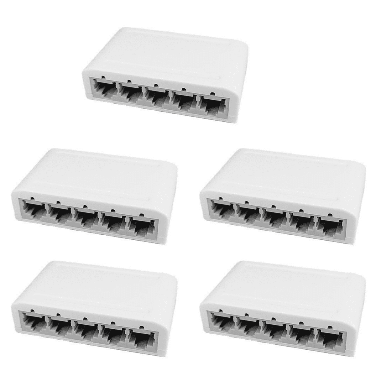 5X 5 Port Data Switch,Network Hub,Desktop Ethernet Splitter,Plug & Play Shielded Ports Fanless Quiet,5 x Ethernet Splitter,White
