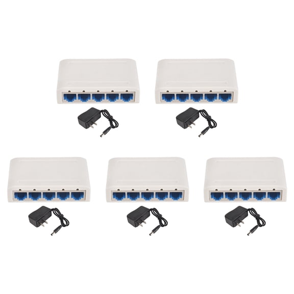 5X 5 Port Data Switch,Network Hub,Desktop Ethernet Splitter,Plug & Play Shielded Ports Fanless Quiet