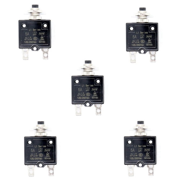 5X 5A Circuit Breaker 12V/24V Push Button Resettable Thermal Circuit Breaker Panel Mount with Waterproof Cap