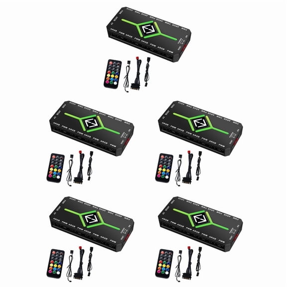 5X 5V 3 Pin ARGB Controller Cooling 4Pin PWM Fan Hub PWM ARGB Fan Hub for 5V Addressable ARGB Computer PC Case Fan Black