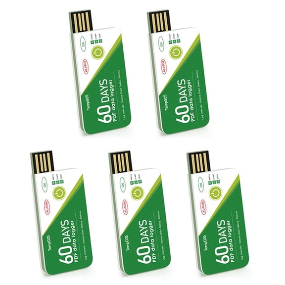 5X 60 Days USB Temperature Data Logger -30 -+60 Report with App IP67 Disposable High- Recorder with Warning,5 x Temperature Data Logger