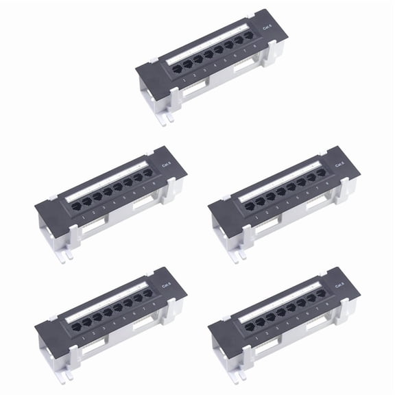 5X 8 Port Patch Panel for Cat. 6 Versatile Data Center Plastic Wall Mount for Computer Home,5 x Patch Panel,Black & White