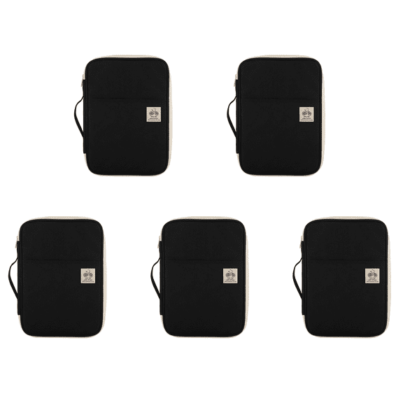 5X A4 Document Storage Bag Waterproof Oxford Cloth Multifunctional Business Bag File Folder Stationery Zipper (Black)