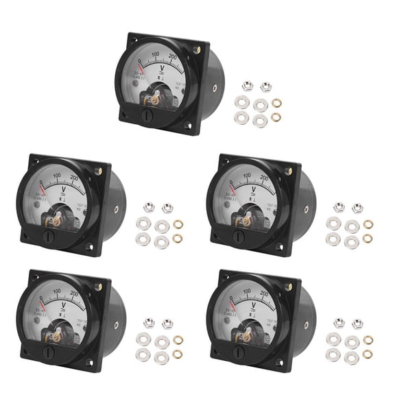 5X AC 0-300V Round Analog Dial Panel Meter Voltmeter Gauge Black