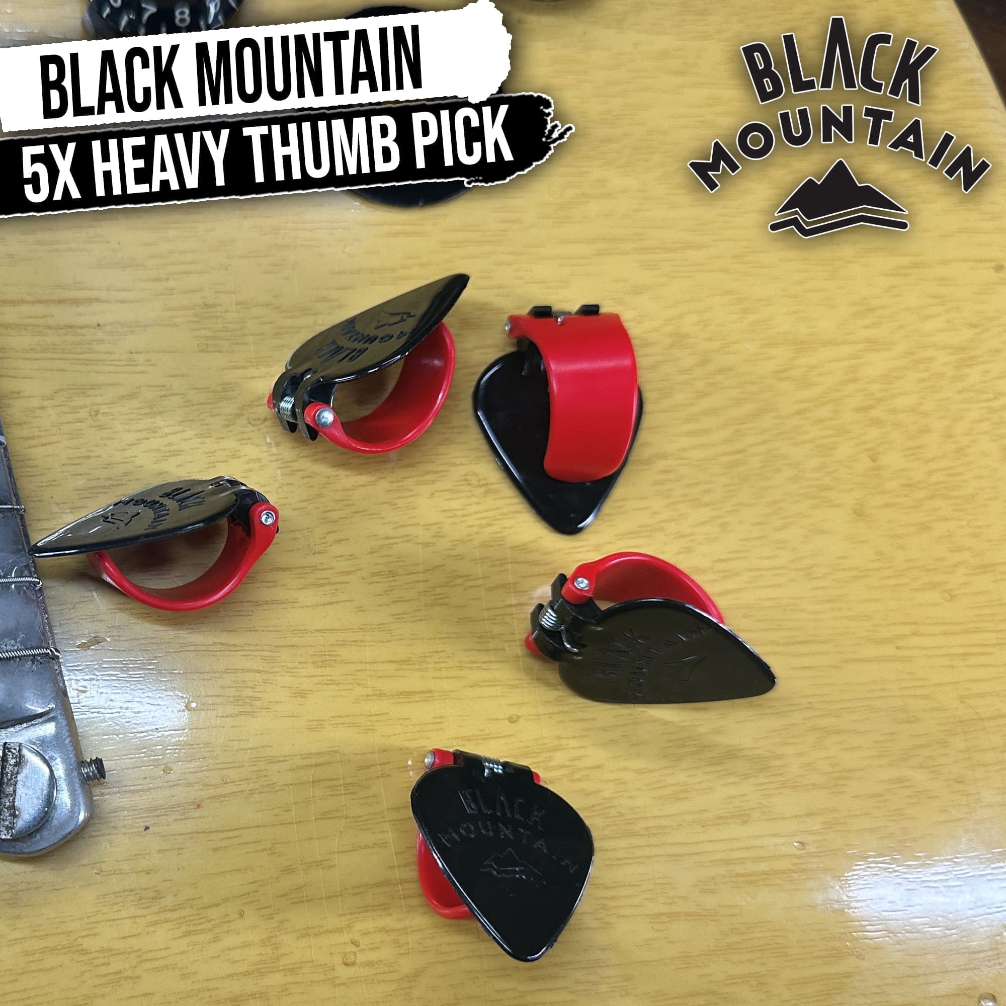 5X BLACK MOUNTAIN Spring Loaded Guitar Thumb Picks | Heavy Gauge Universal Fit