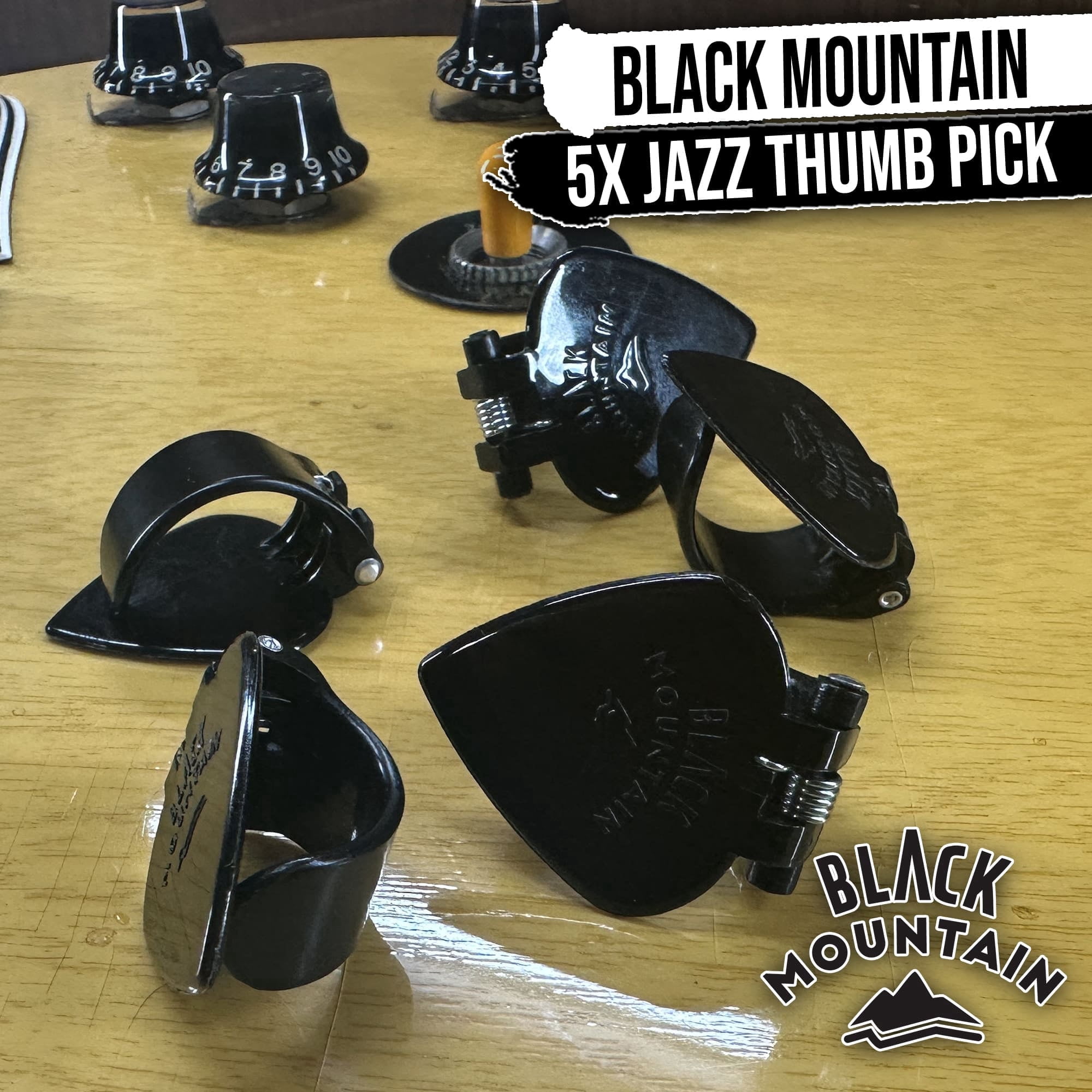 5X BLACK MOUNTAIN Spring Loaded Guitar Thumb Picks | Jazz Tipped Universal Fit