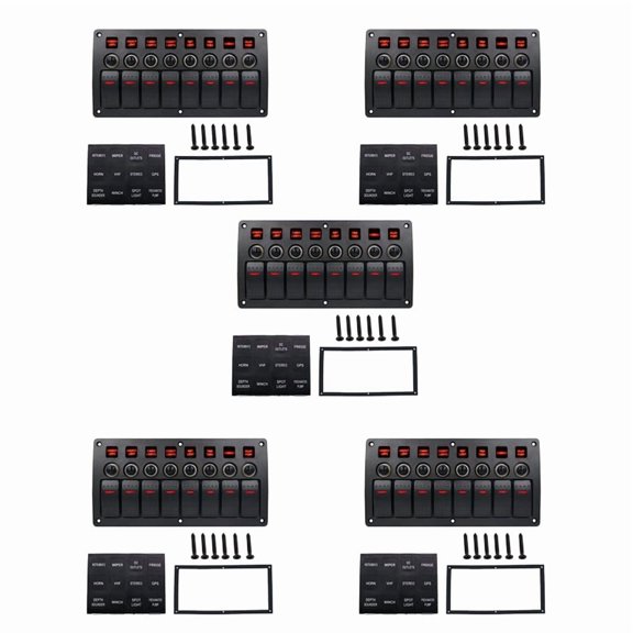 5X Boat Car Marine Rocker Switch Panel 8 Gang 3PIN & Circuit Breaker Overload Protection Waterproof LED Switch Panel