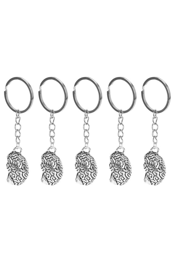 5X Brain Keychain Alloy Smart IQ Key Ring Fob Chain Medicine Human,5 * Brain Keychain,Silver