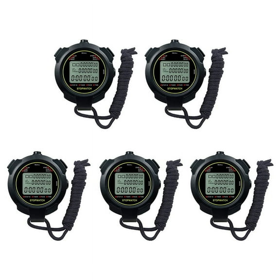 5X Digital Sports Stopwatch, 10Lap /Split Memory Stopwatch Count Down Timer, Large Display Waterproof 12/24 Hour Clock