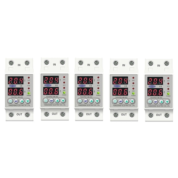 5X Din Rail Display Adjustable Over Voltage Current Under Voltage Protective Device Protector Relay 60A 220V 230V