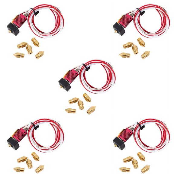5X Extruder Assembled Mk8 Hot End Kit for 3 / 3 Pro with Aluminum Heating Block, 1.75mm, 0.4mm Nozzle,red&gold