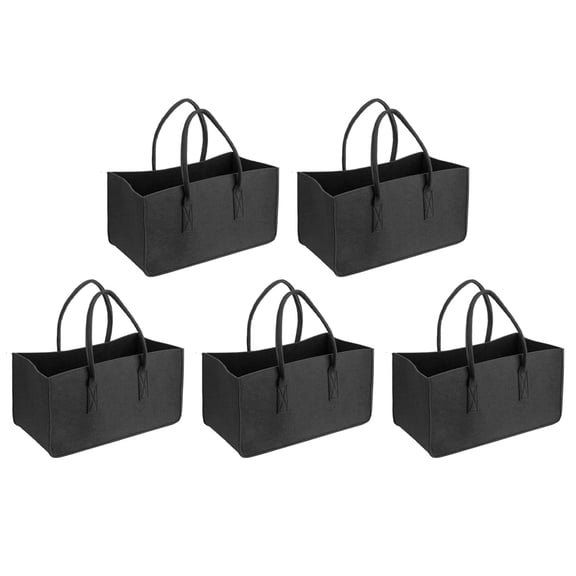 5X Fireplace Wood Felt Storage Bag Basket Magazine Rack Firewood Pocket,Felt Foldable Firewood Holder Basket Black