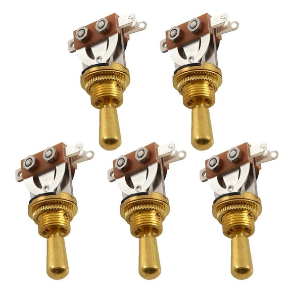 5X Gold Electric Guitar 3 Way Toggle Switch Pickup Selector Switch with Brass Tip Knob,5 x 3 Way Guitar Toggle Switch,Gold