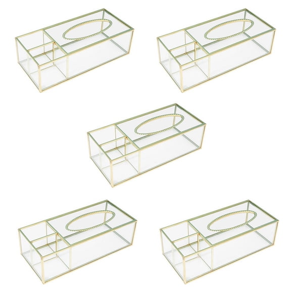 5X Gold Tissue Box Rectangular Clear Glass Paper Tissue Box for Home Tissue Dispenser Geometric Glass Tissue Box