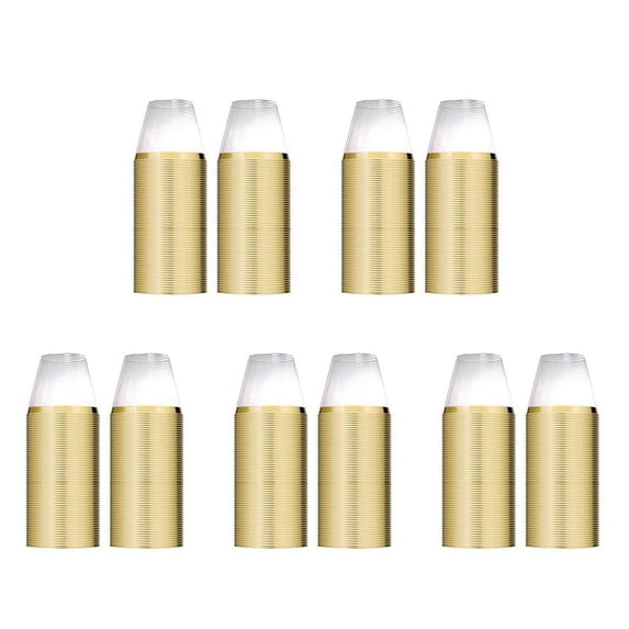 5X Golden Plastic Cups 9 Oz Disposable Cup Plastic Wine Glass Cups Transparent Plastic Cup for Parties
