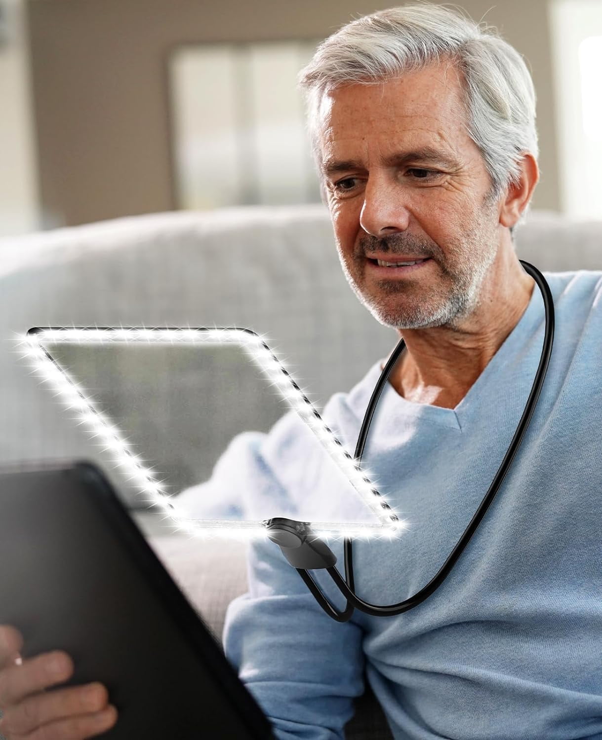 5X Hands Free Magnifying Glass with Light, Large Page Magnifier for