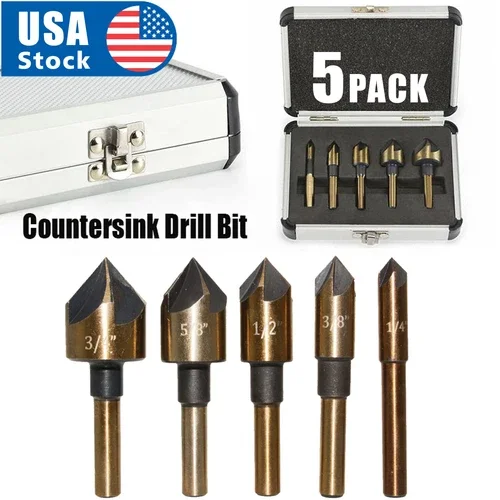 5Pcs Hss Industrial Countersink Drill Bit Set Counter Sink Chamfer Angle Us