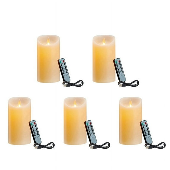 5X LED Candles, Flickering Flameless Candles, Rechargeable Candle, Real Wax Candles with Remote Control,12.5cm A